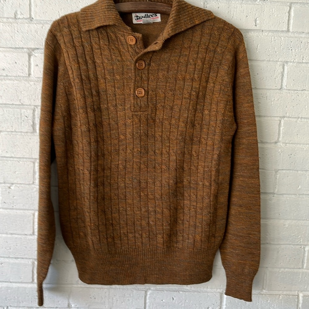 Bradlees Men’s Sweater L Cable Knit 90s Long Sleeve Shawl Collar Wooden Buttons